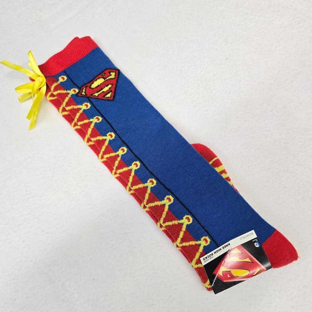 Bioworld DC Comics Superman Knee High Socks Blue Red Yellow Bow NWT